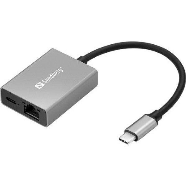 Sandberg PD100W RTL8153B+LDR6203S 1Gb/s USB-C RJ45 hálózati adapter