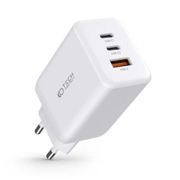 Tech-Protect PD65W / QC3.0 Hálózati Töltő adapter 1*USB-A, 2*USB-C fehér
934517