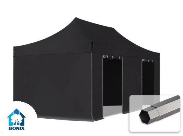 PROFI Pop-up összecsukható pavilon rendezvénysátor 3x6m ponyva PVC 4db
oldalfallal, acélszerkezettel, ablak nélkül  fekete