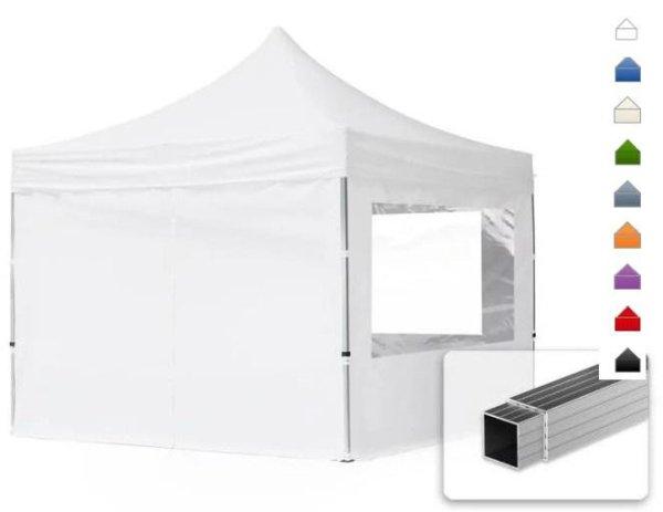 PROFI Alumínium  Pop-up összecsukható pavilon, rendezvénysátor 3x3 m,
ponyva PVC panoráma ablakkal 4db oldalrésszel fehér