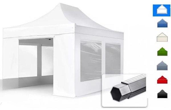 PROFI ALUMÍNIUM  Pop-up összecsukható pavilon, rendezvénysátor
ollómechanikával, panorámaablakkal 3x4,5 m ponyva PVC 4db oldalfallal