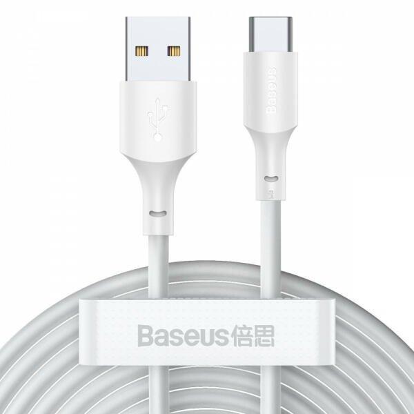 Baseus Simple Wisdom USB-C adat/töltőkábel PD 40W 5A 1,5m (2db), Fehér