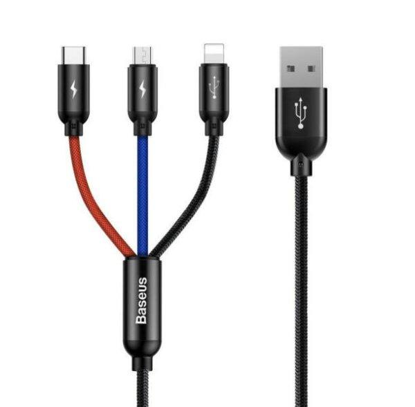 Baseus 3 az 1-ben USB-C / Lightning / MicroUSB kábel 3A 1,2 m, fekete