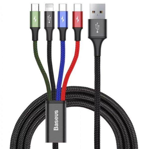 Baseus Rapid Series 4 az 1-ben USB-kábel 2xUSB-C / Lightning / Micro 3,5A 1,2
m, fekete