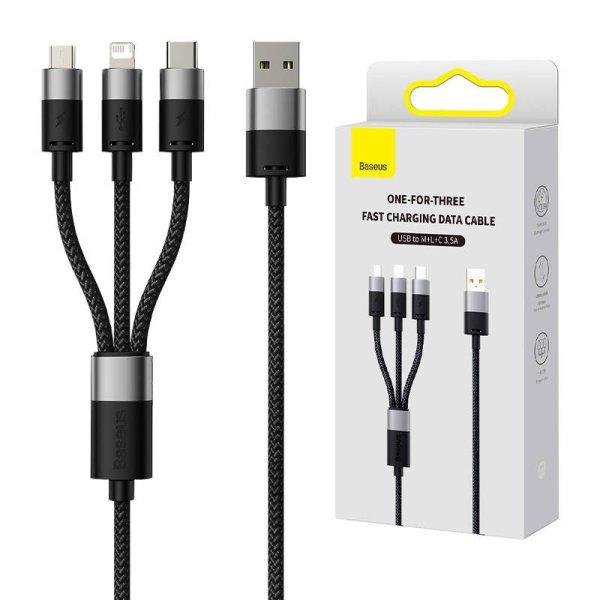 Baseus StarSpeed 3 az 1-ben USB kábel USB-A / USB-C / MicroUSB / Lightning
kábel 3.5A 1.2m, fekete