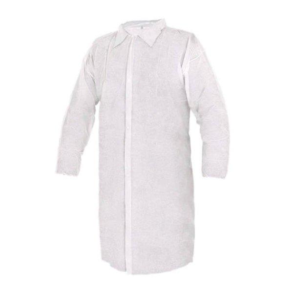 Köpeny egyszer használatos PÉ - XL kék/ fehér tépőzáras/ cipzáros