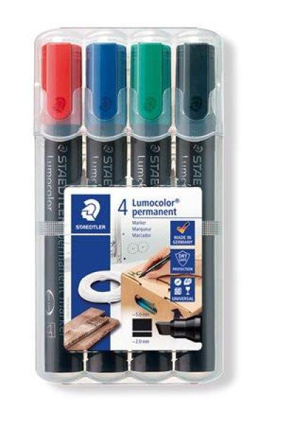 Alkoholos marker készlet, 2-5 mm, vágott, STAEDTLER "Lumocolor®
350", 4 különböző szín