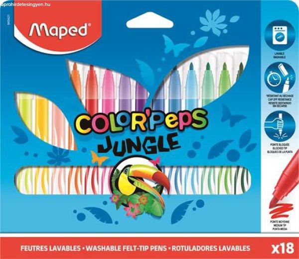 Filctoll készlet, 2,8 mm, kimosható, MAPED "Color'Peps Jungle",
18 különböző szín