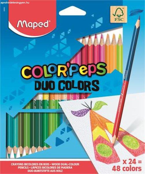 Színes ceruza készlet, háromszögletű, kétvégű, MAPED
"Color'Peps Duo", 48 különböző szín