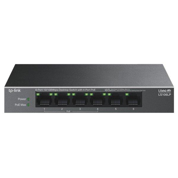 TP-Link Switch 6x100Mbps (4xPoE) fémházas, asztali, LS106LP