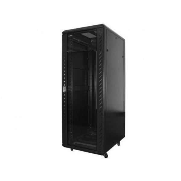 Techson 600 x 600 mély 32U magas, álló 19"-os rackszekrény, üvegajtó,
fekete