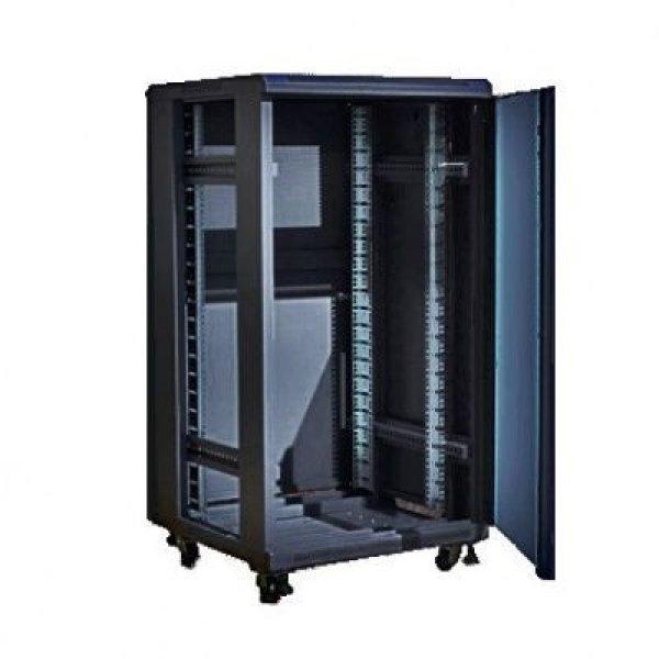 Techson 600 x 800 mély 18U magas, álló 19"-os rackszekrény, üvegajtó,
fekete