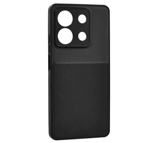 Műanyag telefonvédő (szilikon keret, ütésállóság, mágneses, bőr
hatású hátlap, csíkos) FEKETE Xiaomi Redmi Note 13 5G