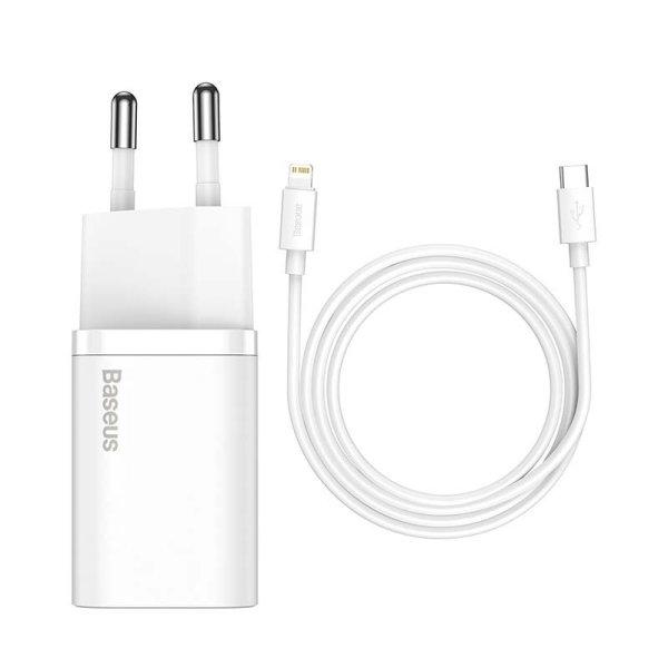 Baseus Super Si 1C hálózati gyorstöltő + 1m USB C-Lightning kábel 20W,
fehér