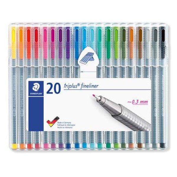 Tűfilc készlet, 0,3 mm, STAEDTLER "Triplus 334", 20 különböző
szín