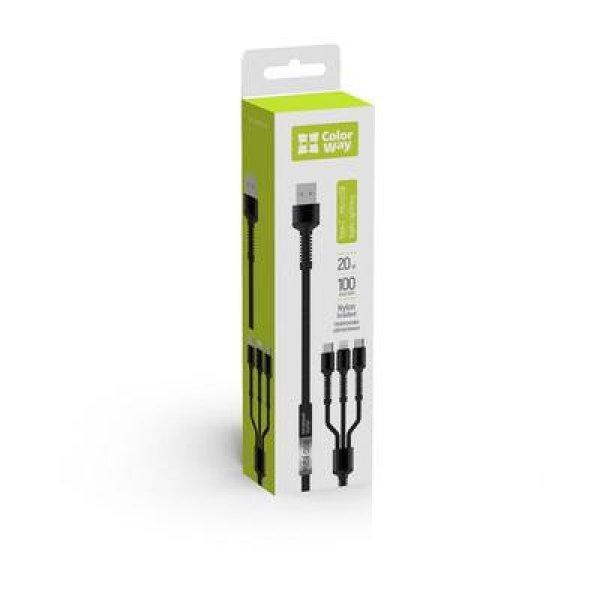 COLORWAY Kábel, Cable 3in1 (Lightning+MicroUSB+Type-C) 4.0A (20W) 1.2m grey
(CW-CBU3003-GR)