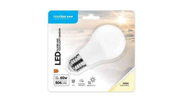 Modee LED (DL Sensor) alkonykapcsolós (Gömb) A60 8,8W E27 200° 4000K (806
lumen)