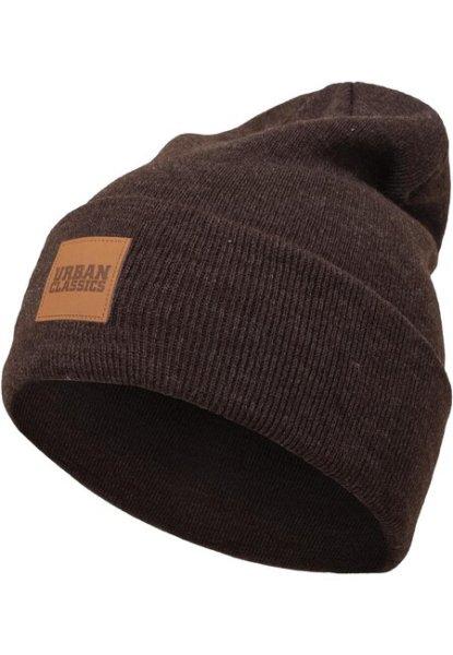 Urban Classics Synthetic Leatherpatch Long Beanie heatherbrown