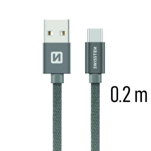 Adatkábel Swissten textil USB-C konnektorral és gyorstöltés támogatással
0,2 m, szürke