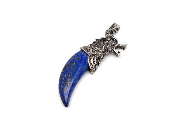 Karom fém farkas lapis lazuli medál 2x5,5cm