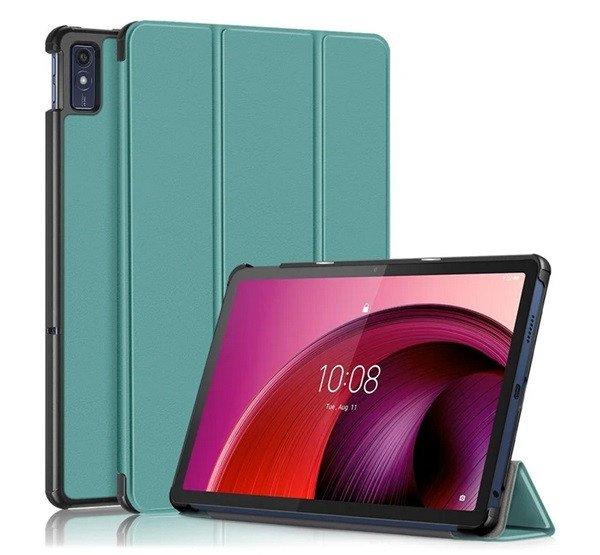 Tok álló, bőr hatású (aktív FLIP, oldalra nyíló, TRIFOLD, asztali
tartó) SÖTÉTZÖLD Lenovo Tab M10 5G (TB-X607)