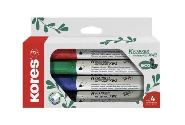 Tábla- és flipchart marker készlet, vágott, KORES "Eco K-Marker",
4 különböző szín