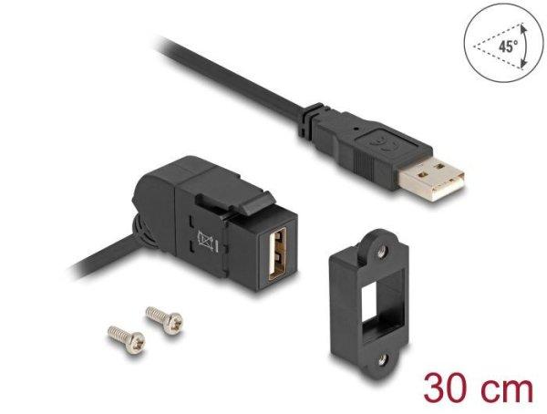 DeLock Keystone Module USB 2.0 Type-A panel mount female 45° angled to Type-A
male with 30cm cable Black