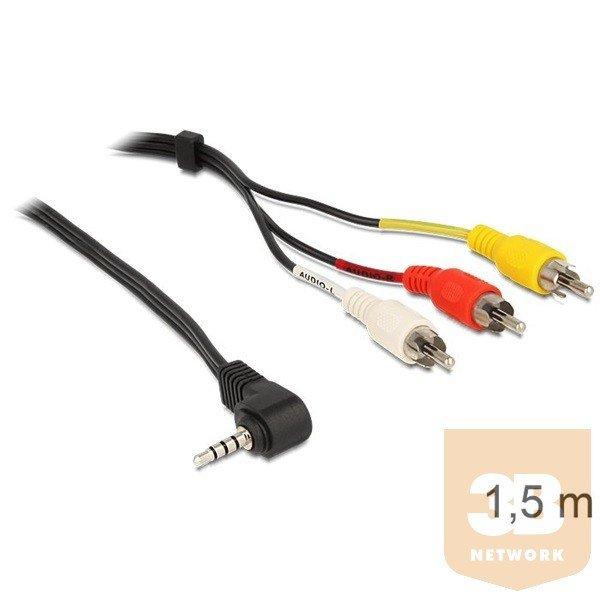 Delock 84504 kábel sztereo jack 3.5 mm 4 pin apa, forgatott > 3 x RCA apa,
1,5 m