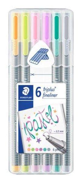 Tűfilc készlet, 0,3 mm, STAEDTLER "Triplus Pastel 334", 6 pasztell
szín