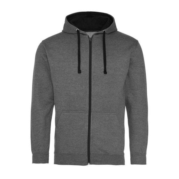 Just Hoods Uniszex pulóver kontrasztos színű cipzárral kapucnival AWJH053,
Charcoal Grey/Jet Black-S