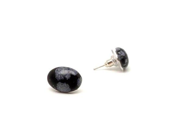 Fülbevaló ovális hópehely obszidián 6,5x8,5mm