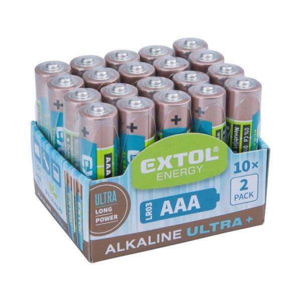 EXTOL ENERGY elem klt. 20 db, alkáli, 1,5V, méret: AAA (LR03); hosszú
étettartam, 10×2db-os kínálóban