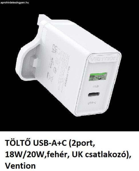 TÖLTŐ USB-A+C (2port, 18W/20W,fehér, UK csatlakozó), Vention