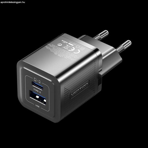 Vention USB-C+A (30W/30W, 2-portos, fekete, GaN), töltő