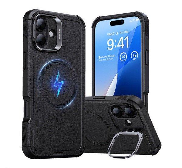 ESR CYBER TOUGH HALOLOCK szilikon telefonvédő (ütésállóság, légpárnás
sarok, kitámasztó, MagSafe) FEKETE Apple iPhone 16