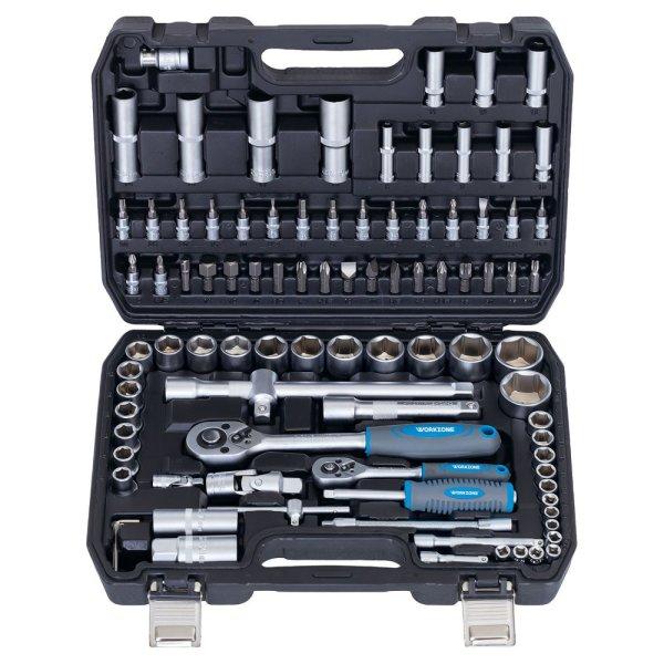 WorkZone / ParkSide Mixed Socket Set 94 részes 1/4" - 1/2" 4 - 32 mm
CR-V dugókulcs és bit készlet, racsnis krovakészlet kofferben