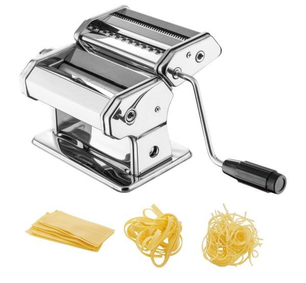 Bergner MasterPro inox nemesacél mechanikus, kézi tésztanyújtó és metélő
gép, tésztakészítő, tészta nyújtó gép spagetti, fettuccine
(szélesmetélt) és lasagne tésztához