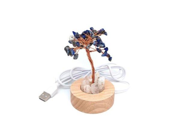 Lámpa fa talpas USB lapis lazuli hegyi életfa 6cm