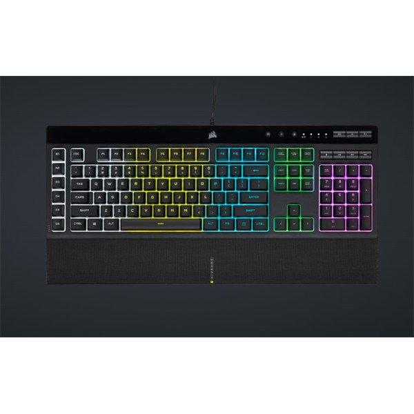 CORSAIR Vezetékes Billentyűzet Gaming, K55 RGB PRO, 6 programozható
billentyű, Cseppálló, Csuklótámasz, US, fekete