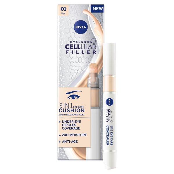 Nivea Tonizáló szemkörnyékápoló krém
szivacsban 3 az 1-ben Hyaluron Cellular Filler (3 in 1 Eye Care Concealer) 4 ml
01 Light