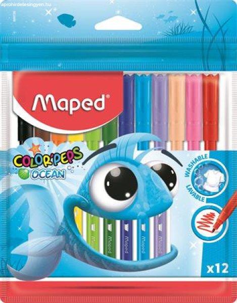 Filctoll készlet, 2 mm, kimosható, MAPED "Color'Peps Ocean", 12
különböző szín