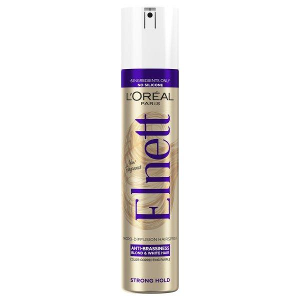 L'Oréal Paris Mikrodiffúziós hajlakk szőke és
ősz hajra Elnett (Anti-Brassiness Color-Correcting Purple Micro-Diffusion
Hairspray) 300 ml