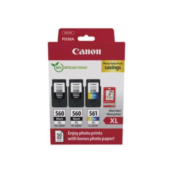 Canon 2db PG-560XL + 1db CL-561XL EREDETI Tintapatron Multipakk + ►50 lap
A6-os fényes fotópapír (2x14,3 ml (fekete) + 1x12,2 ml (színes))