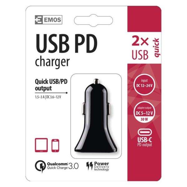 EMOS UNIVERZÁLIS AUTÓS USB PD TÖLTŐ V0220