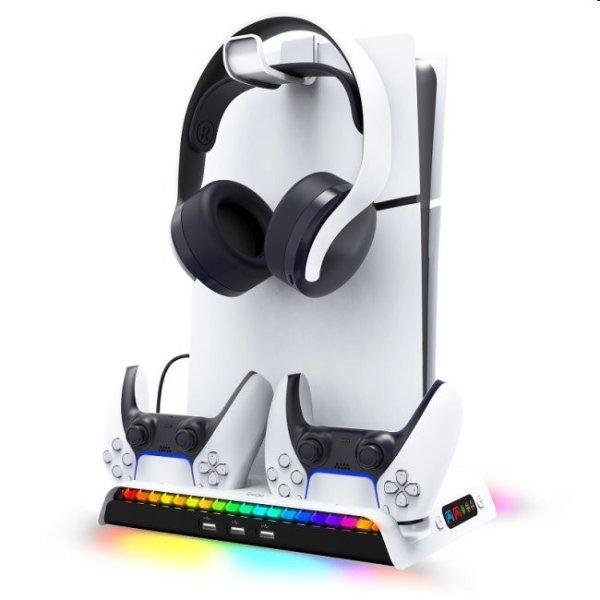 iPega PlayStation 5 Slim, Dualsense, Pulse 3D RGB dock w/ cooling, white