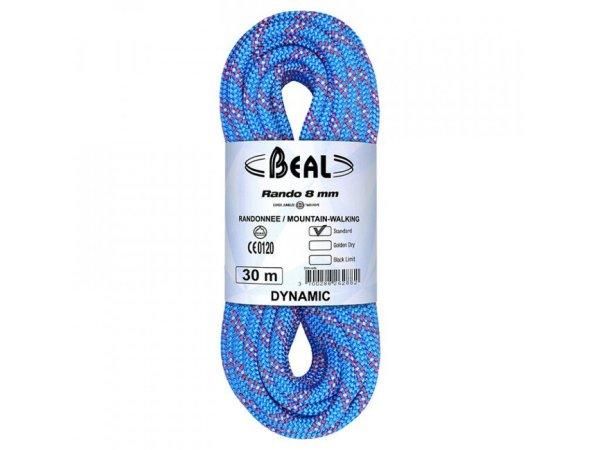 BEAL dupla kötél teljes impregnálással Golden Dry Rando 8 mm 20 m, kék