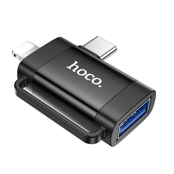 Hoco UA31F adapter Type-C/Lightning - USB-A OTG - fekete