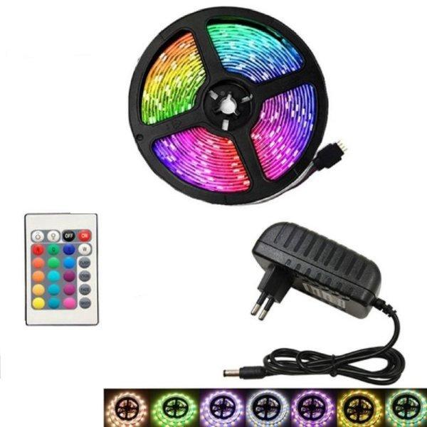 RGB LED szalag szett távirányítóval - 5 méter  (BBV)