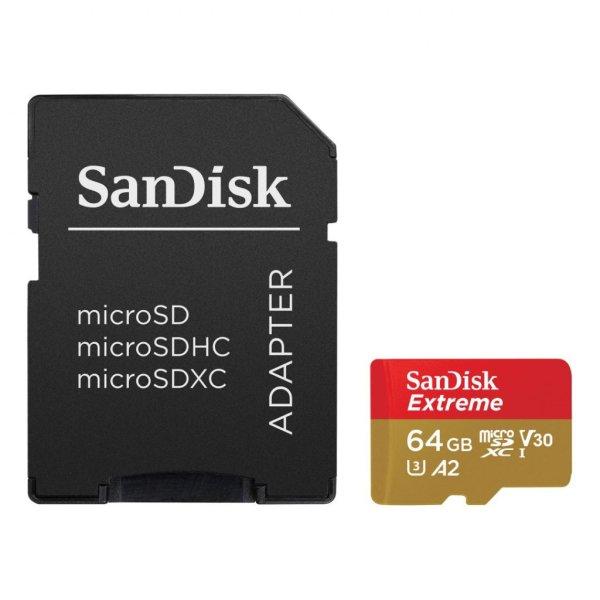 Sandisk 64GB microSDXC Class 10 U3 V30 A2 Extreme Action Cams and Drones +
adapterrel