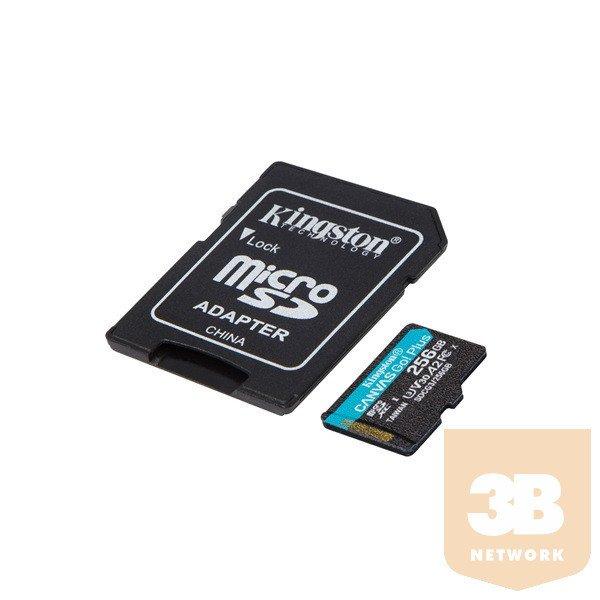 KINGSTON Memóriakártya MicroSDXC 256GB Canvas Go Plus 170R A2 U3 V30 + Adapter